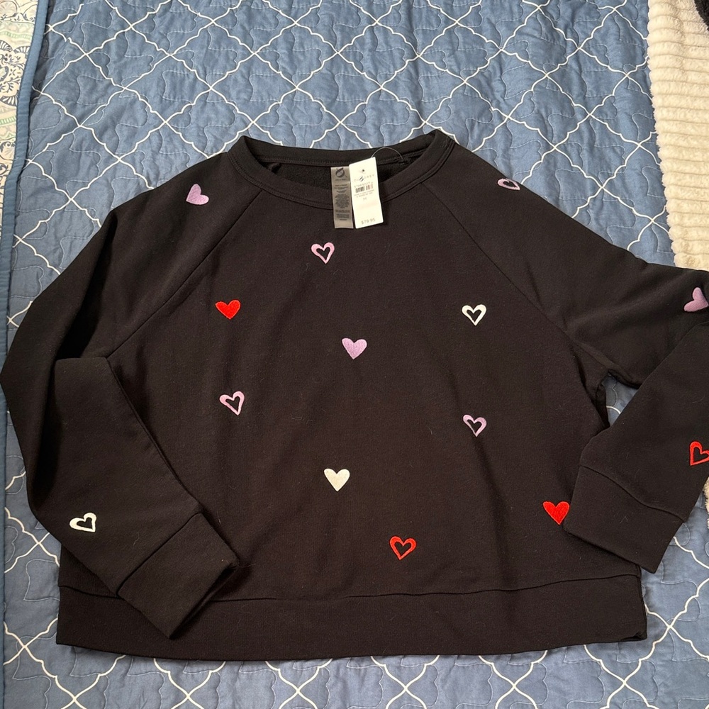 Lou & Grey Black Crewneck Sweatshirt with Heart Motif